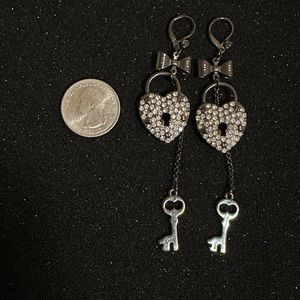 Betsey Johnson Heart Lock, Bow & Key Dangling Earrings